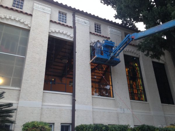 Installation of the new protective glazing